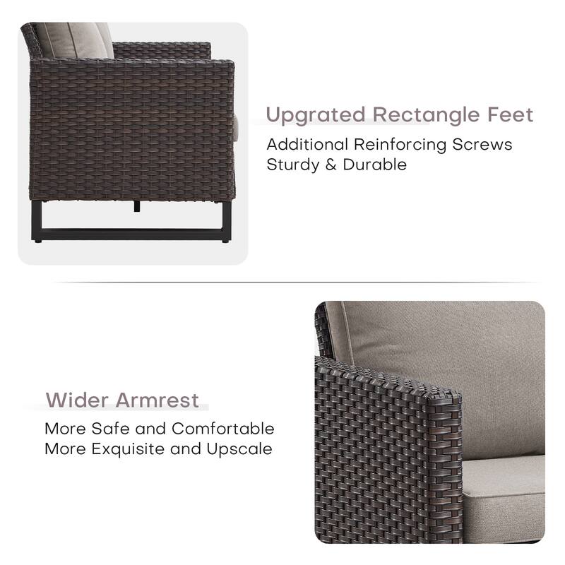 Gymojoy 3-Piece Wicker Outdoor Sofa Ottoman Set
