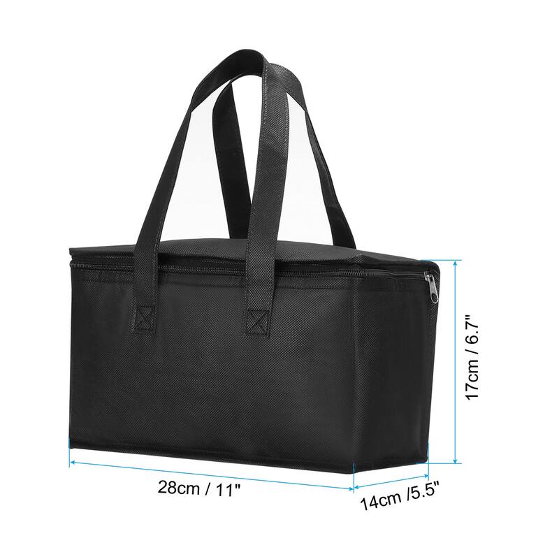 11"x5.5"x6.7" Insulated Reusable Grocery Bag Food Delivery Tote Bag, Black - Black