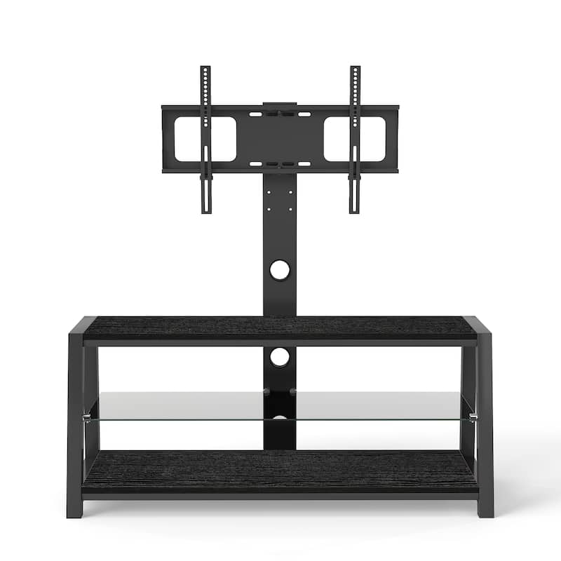 Swivel TV Stand with Glass Shelves, Entertainment Center Media Console with Adjustable Height & Charging Station