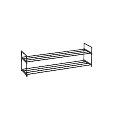 Space-Saving 2-Tier Shoe Organizer Rack, Black Metal Shelf for Closet Bedroom or Entryway Use - 11.8"D x 45.7"W x 13.4"H