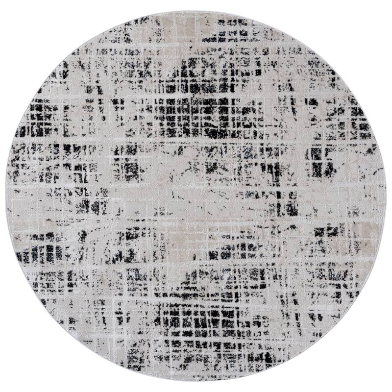 SAFAVIEH Mila Arnetta Modern & Contemporary Rug - 6'7" Round - Black/Ivory