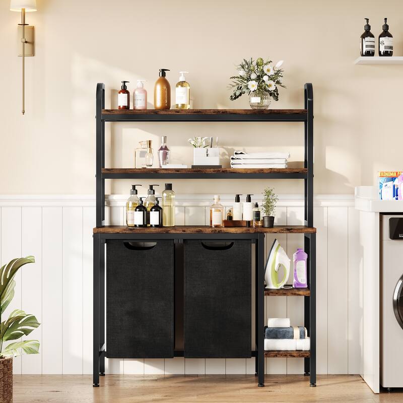 Laundry Hamper with Side Shelves,2 Pull-Out and Removable Laundry Bags