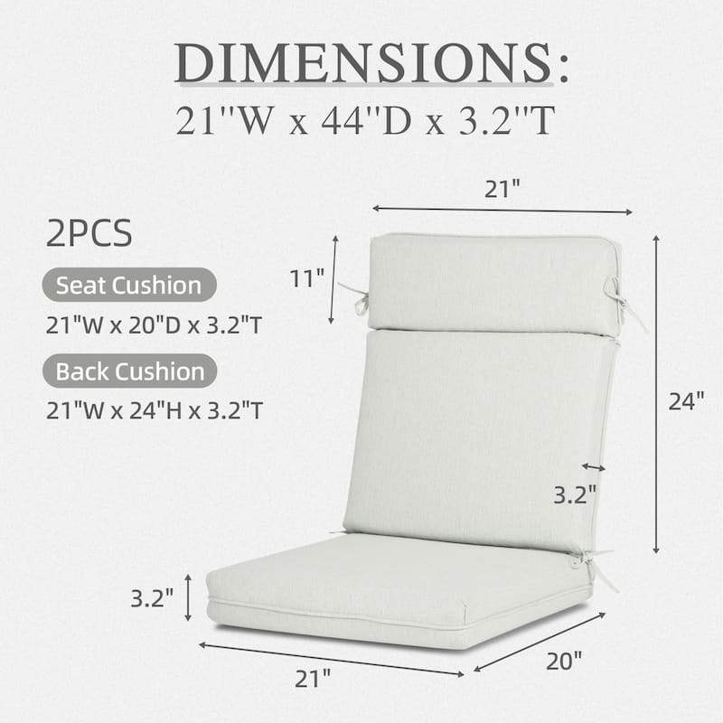 Aoodor Outdoor High Back Dining Chair Cushion Set, 44"x21"x3.2", Set of 2 - 44"x21"x3.2"