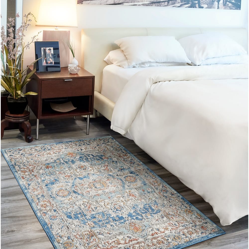 Nourison Concerto Vintage Blue Distressed Medallion Area Rug