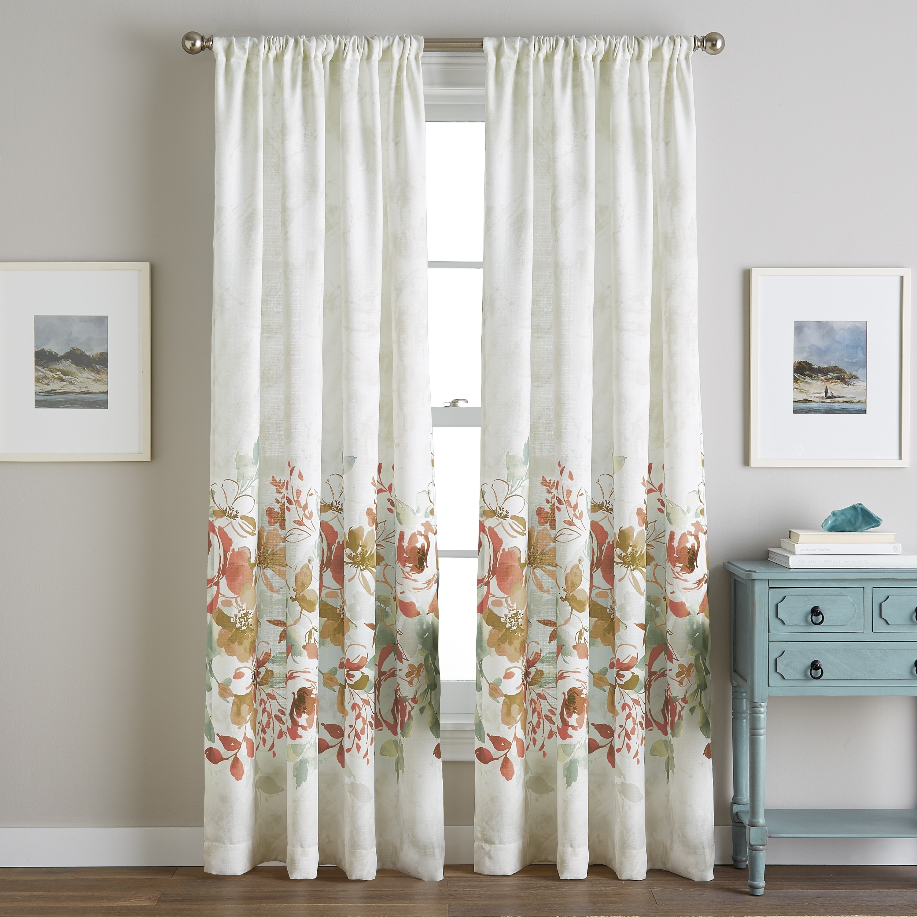 Watercolor Floral Poletop Single Curtain Panel Overstock 23540992