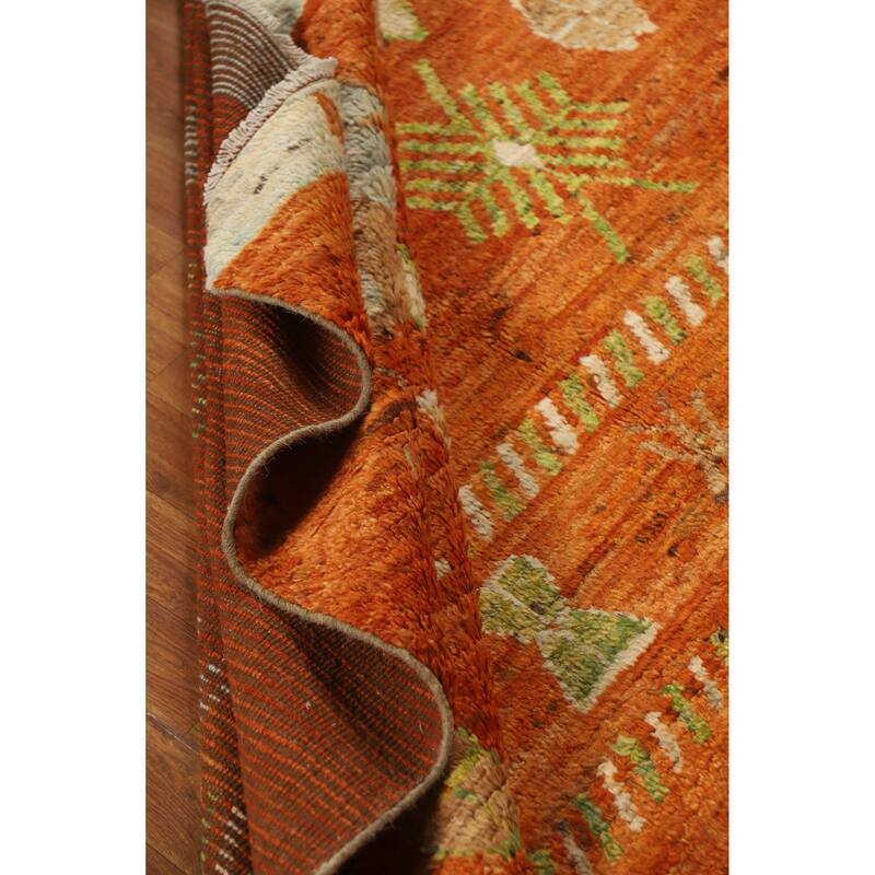Geometric Orange Moroccan Oriental Area Rug Hand-Knotted Wool Carpet - 6'8" x 9'8"