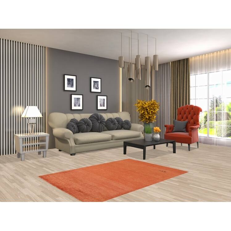 Modern Gabbeh Oriental Foyer Rug Hand-Knotted Orange Wool Carpet - 3'5"x 4'10"