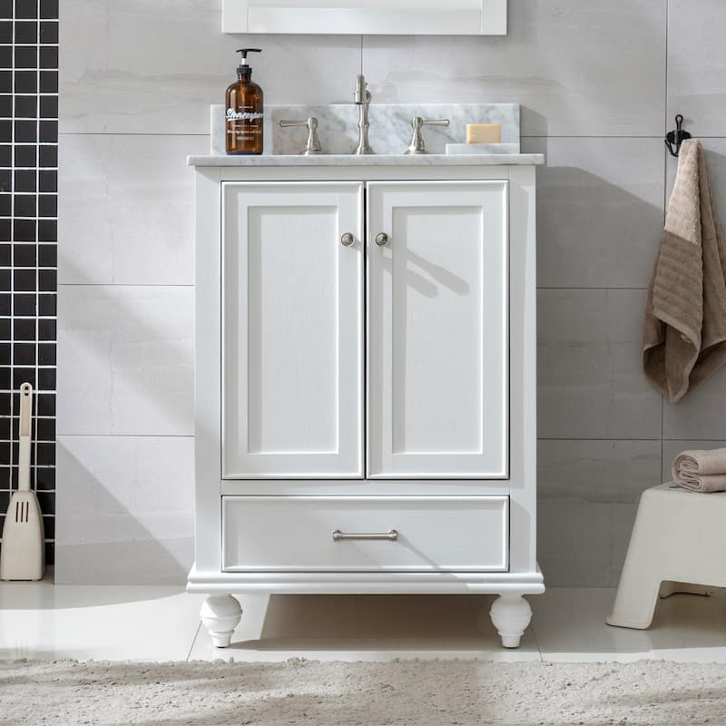Sudio Design Bathroom Vanity Melissa Collection - 24" Single Sink - Grain White with Marble Top