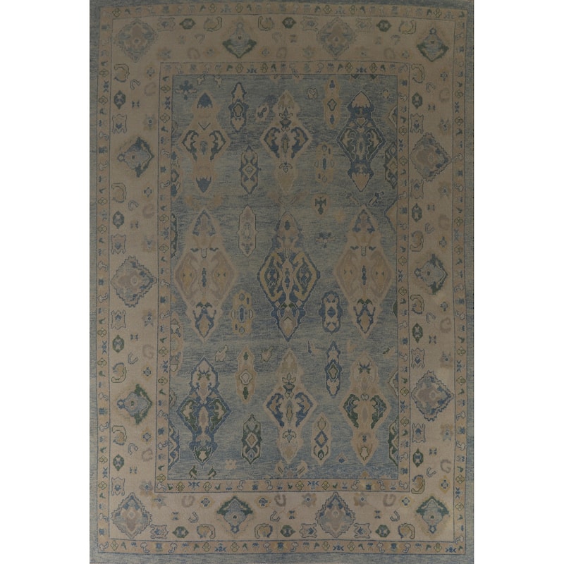 Hand Knotted Oriental 100% Wool Carpet Transitional All-Over Navy Blue & Blues Oushak Area Rug - 12' 11'' X 9' 5''