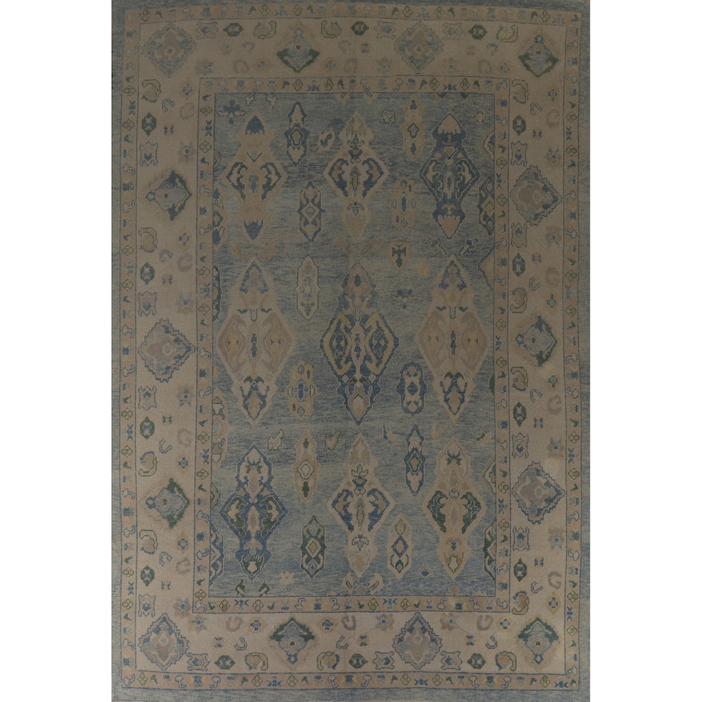 Hand Knotted Oriental 100% Wool Carpet Transitional All-Over Navy Blue & Blues Oushak Area Rug - 12' 11'' X 9' 5''