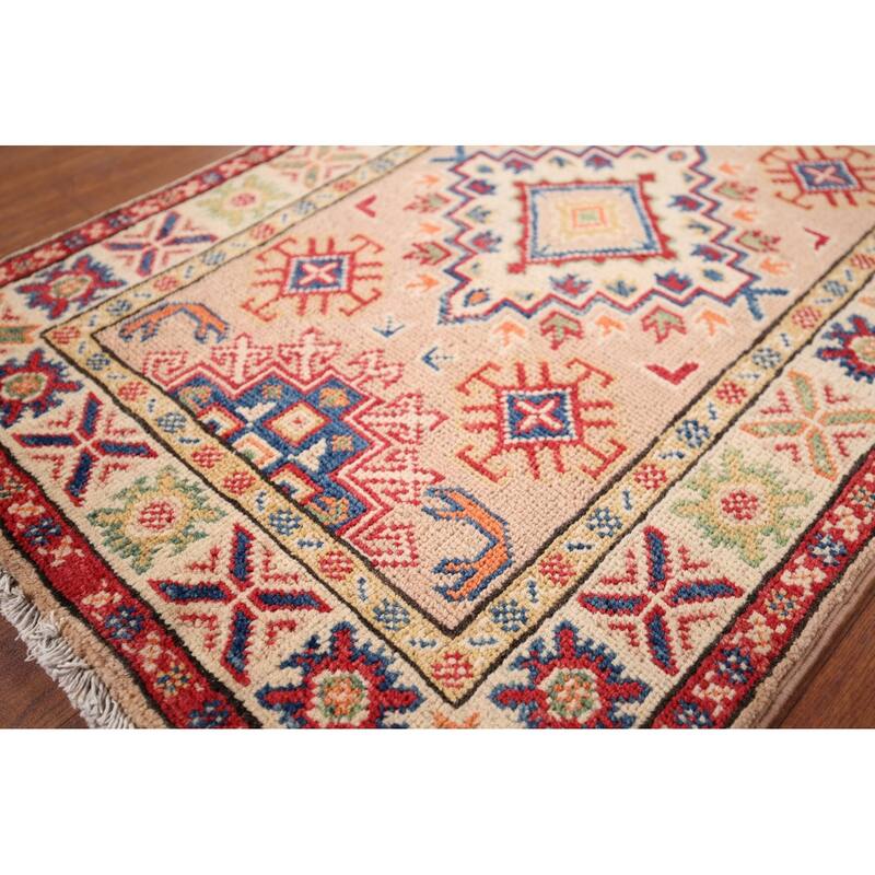 Kazak Accent Rug Hand-Knotted Traditional / Geometric Wool Carpet - 2'0" x 3'2"