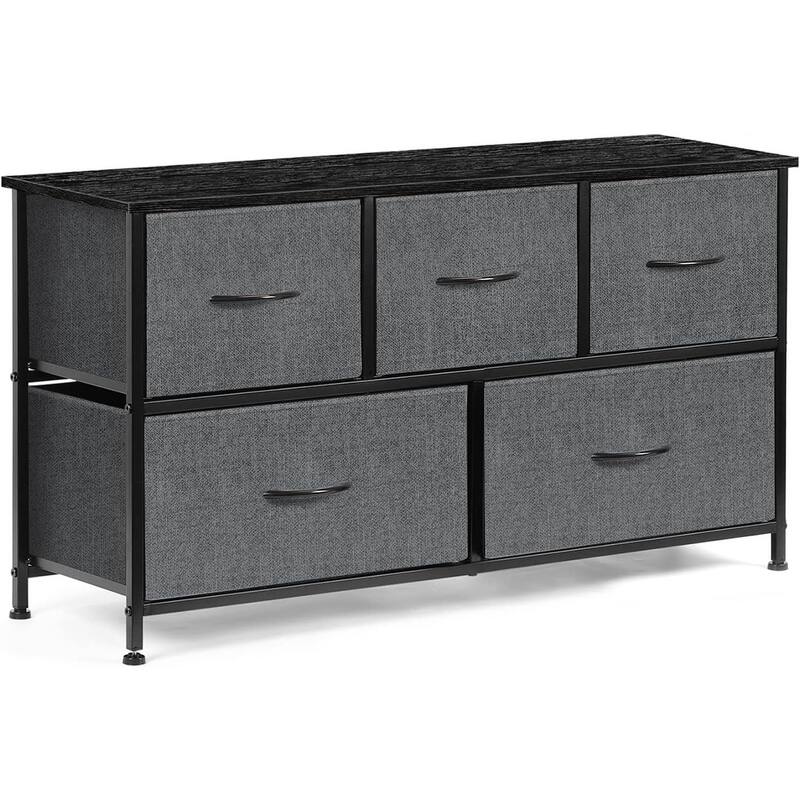 Dresser with 5 Fabric Drawers - Black