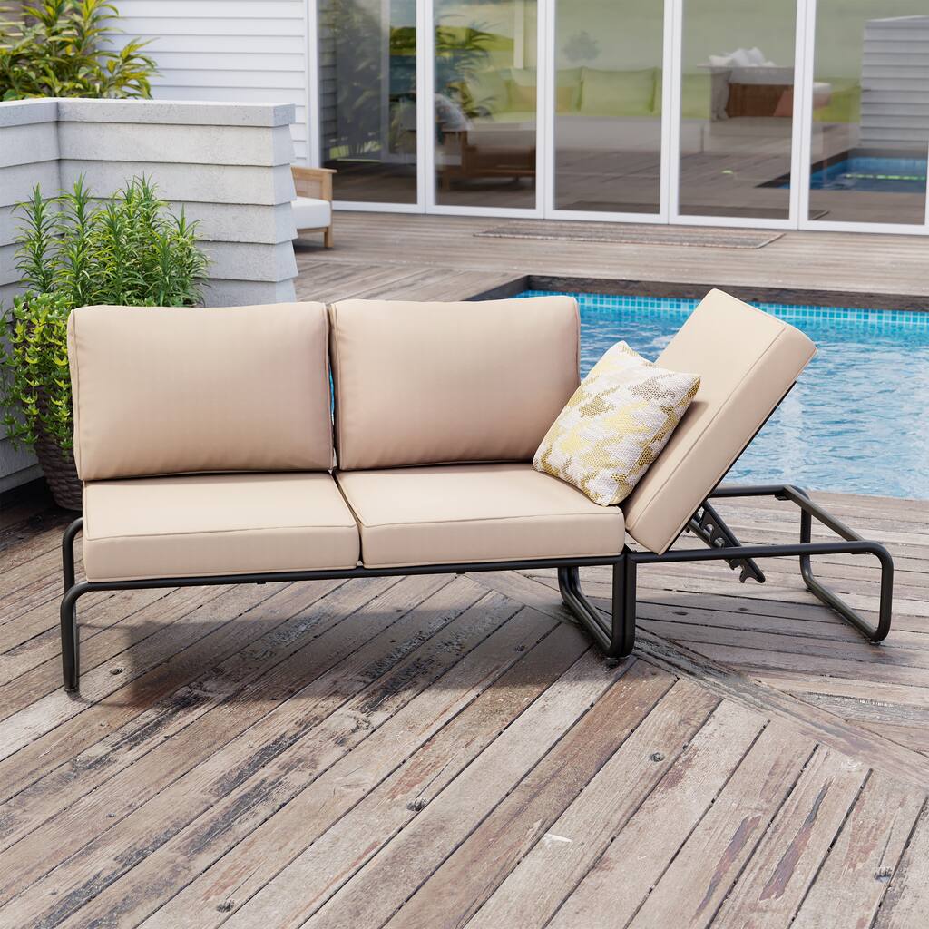 Outdoor 3-seat Daybed with Cushions, Aluminum Frame, Convertible Function