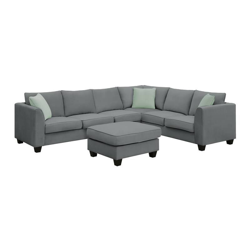 Modular Sectional Sofa with Removable Ottoman, 7 Seats Corner Sectional Sofa, L Shape Fabric Upholstered Sofa with 3 Pillows