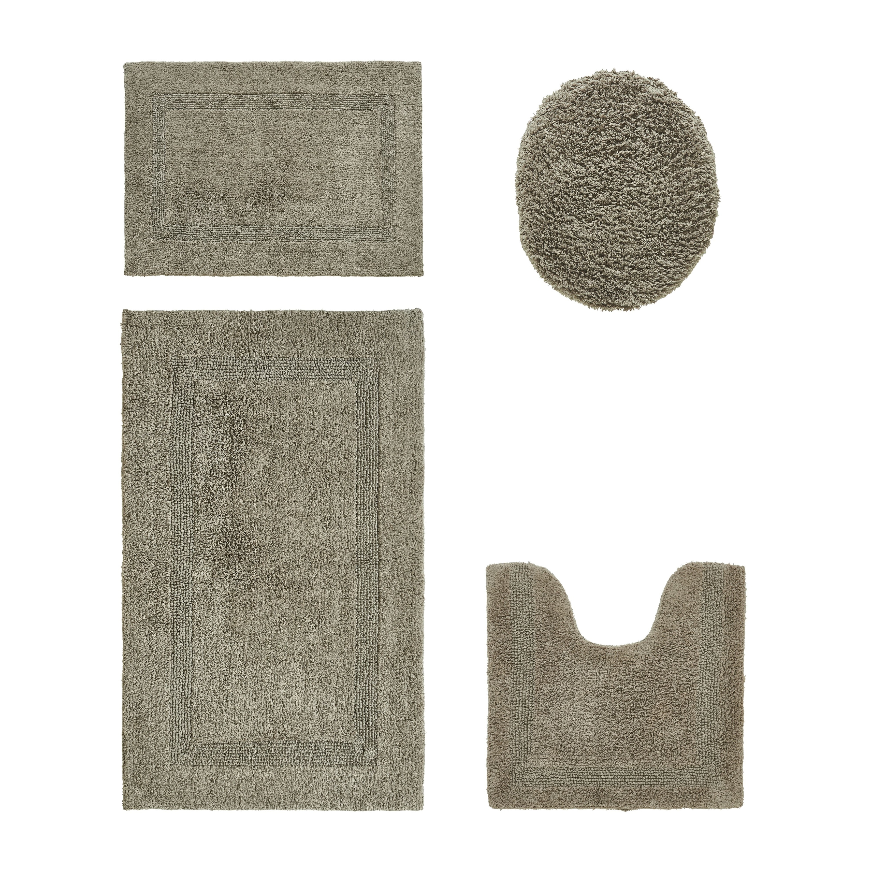 Better Trends Lux 4 Piece 100% Cotton Bathroom Rug Set, Tufted Reversible Bath Mats, Soft Absorbent Machine Washable Rugs