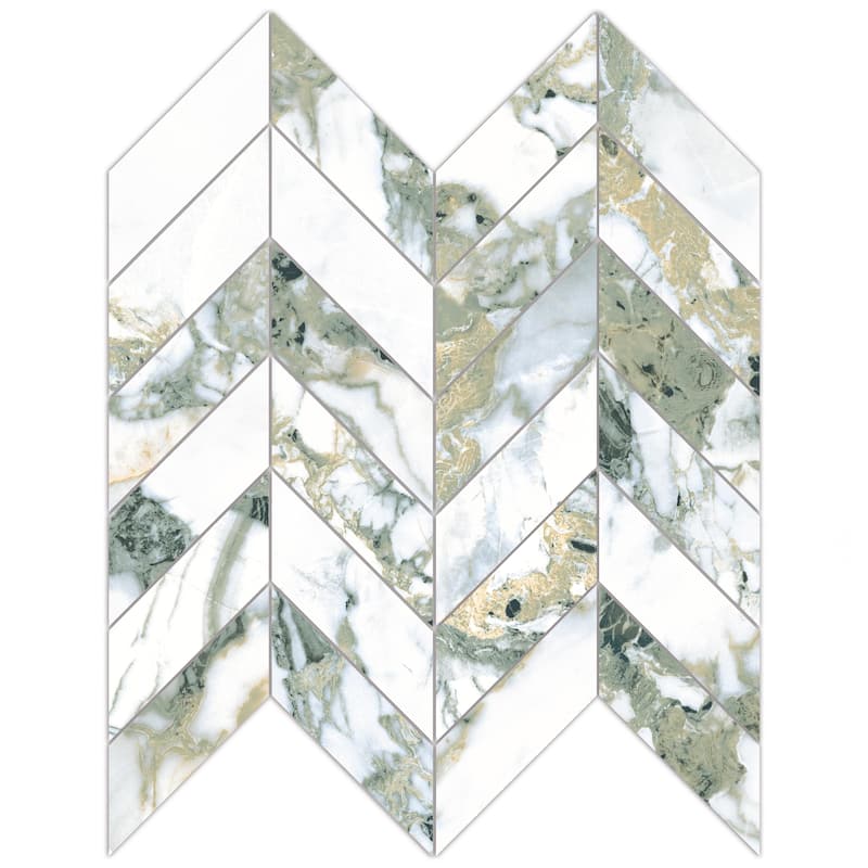 Merola Tile Touche Chevron Jade 11-3/4" x 12-1/4" Porcelain Mosaic Floor and Wall Tile - (1 Tile)