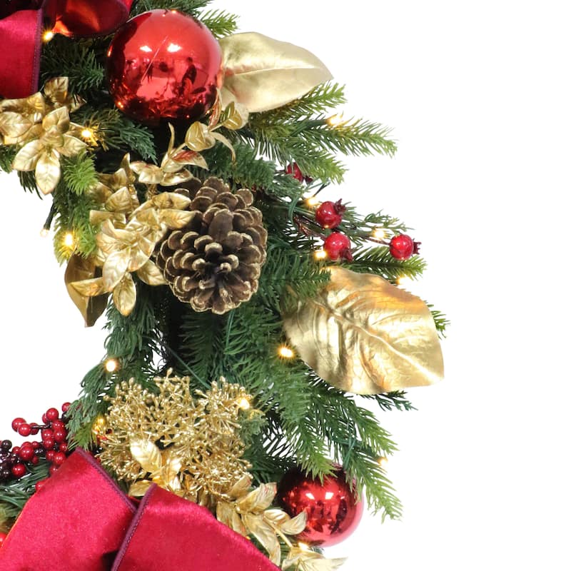 Puleo Internatioanl 26" Pre-Lit Artificial Adorned Christmas Wreath