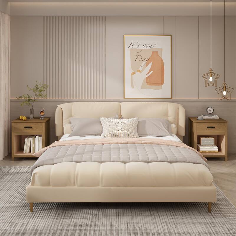 Wood Nightstand with Drawer and Open Shelf, Modern Bedside Table with Storage, Wooden End Table for Bedroom