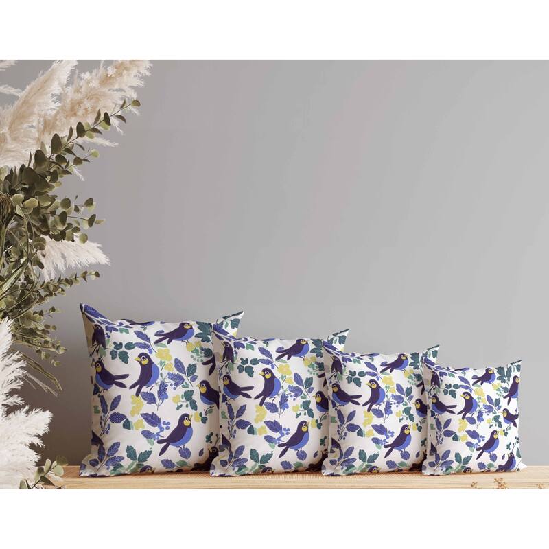 Sweet Tweets Indoor/Outdoor Reversible Throw Pillow Blue and Yellow