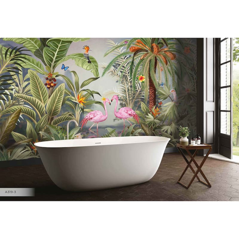Vibrant Tropical Paradise Wallpaper Mural Flamingos Wildlife