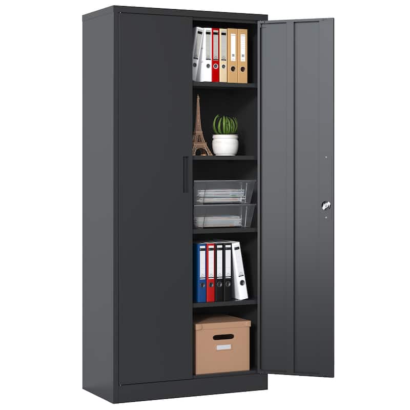 Lockable Tall Cabinet File Cabinet, Metal Garage Storage Cabinet, Tool Steel Cabinet with Adjustable Shelves