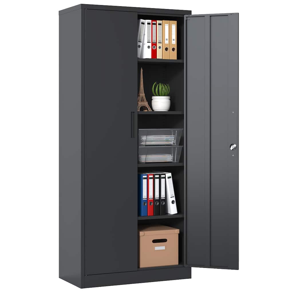 Modern Filing Cabinet, Metal Garage Storage Cabinet with Doors and 4 Shelves, for Home Office, Classroom/Pantry