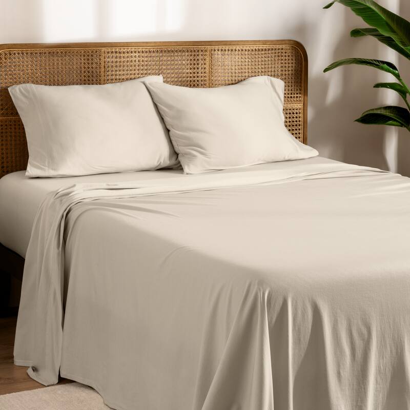 Bare Home Organic Cotton Jersey Sheet Set - Split King - Sand