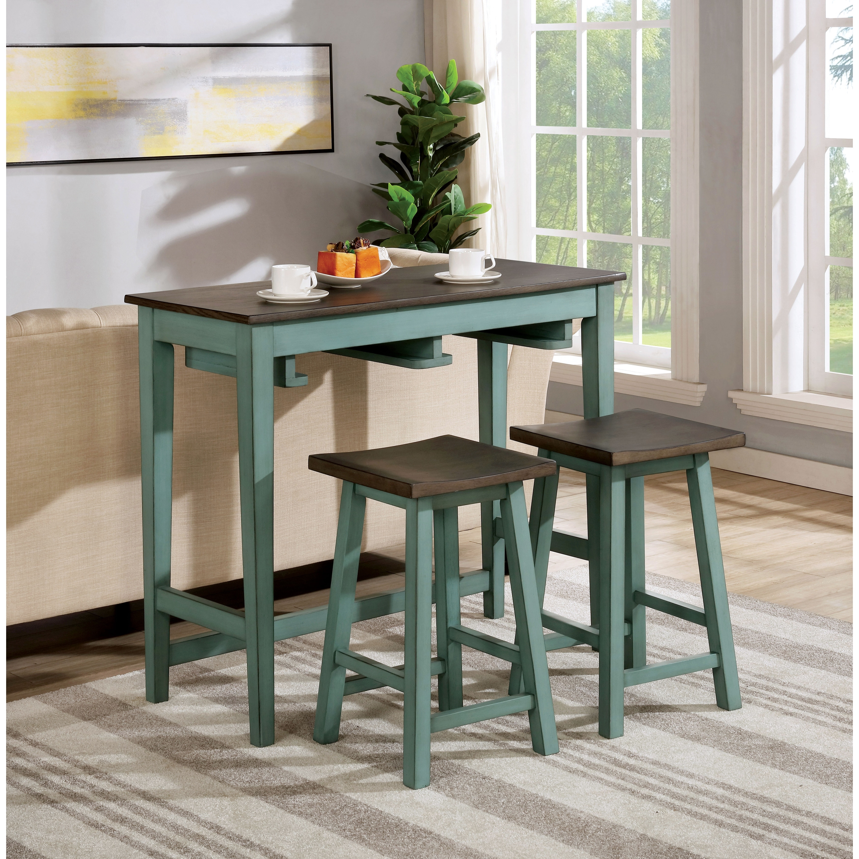 Furniture of America Flaros Transitional Solid Wood 3-Piece Bar Table Set