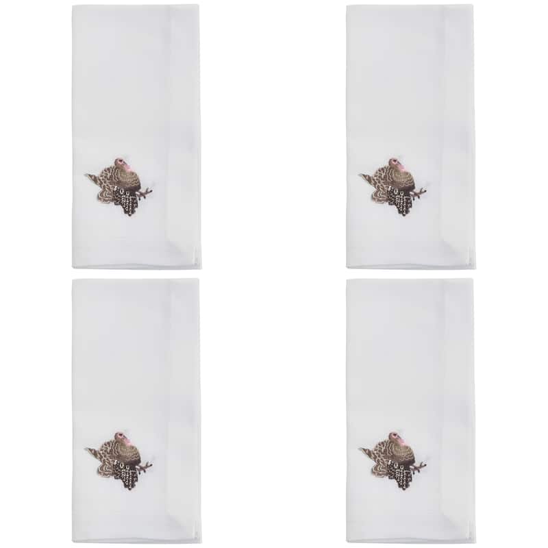 Embroidered Table Napkins With Turkey Design (Set of 4) - 20"x20"