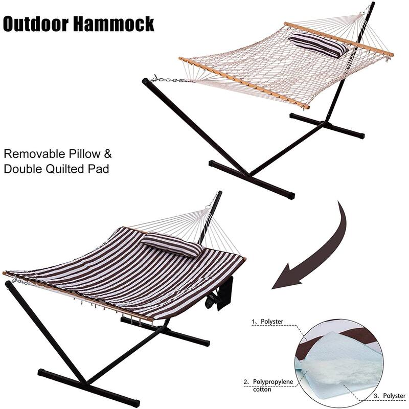 Outdoor Cotton Rope Hammock with 12FT Steel Stand
