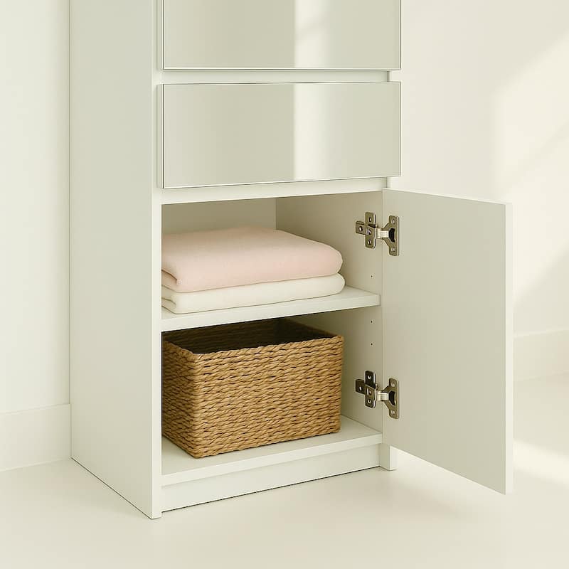 Elise Modular Wood Closet System with Mirror in White - 62.8"D x 17.72"W x 70.9"H