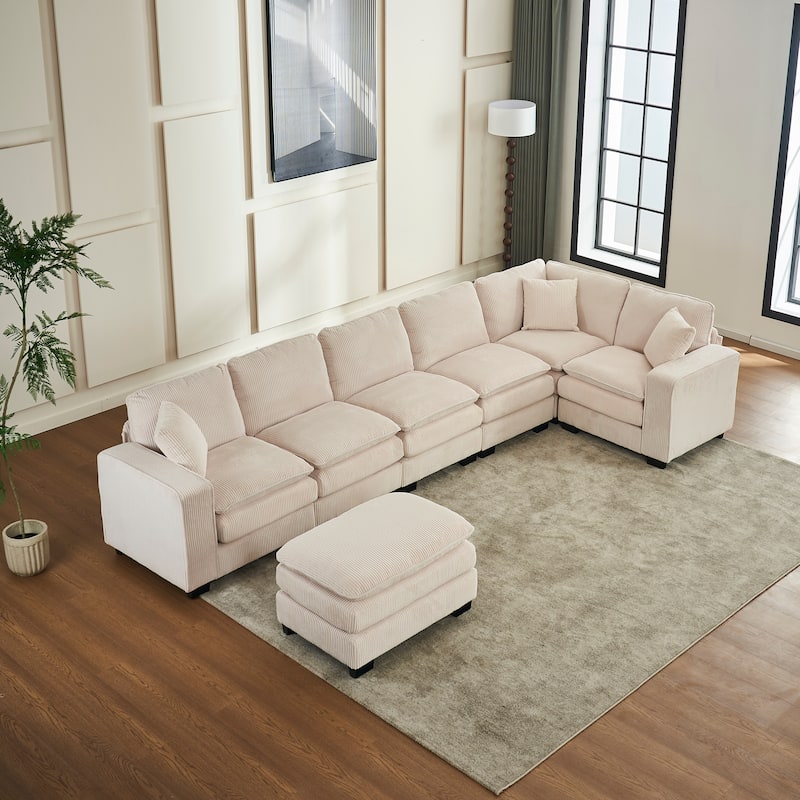 Modern U-Shaped 6-seat Modular Sectional Sofa with 1 Ottoman & 3 Toss Pillows