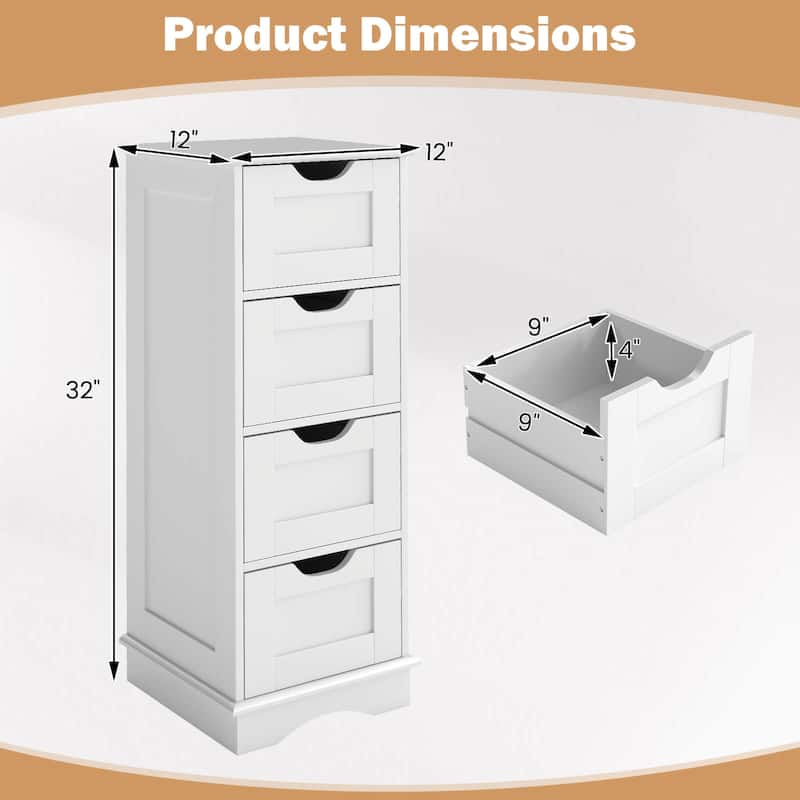 Costway Bathroom Storage Cabinet with 4 Drawers Cut-out Handles - See Details