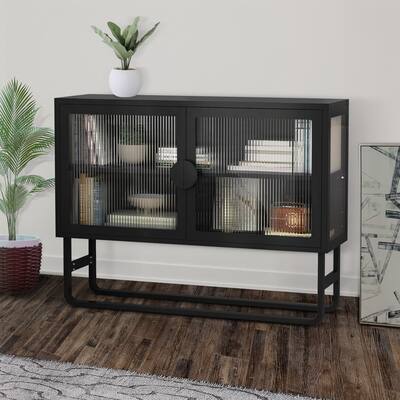 Double Glass Door Storage Cabinet with U-Shaped Leg