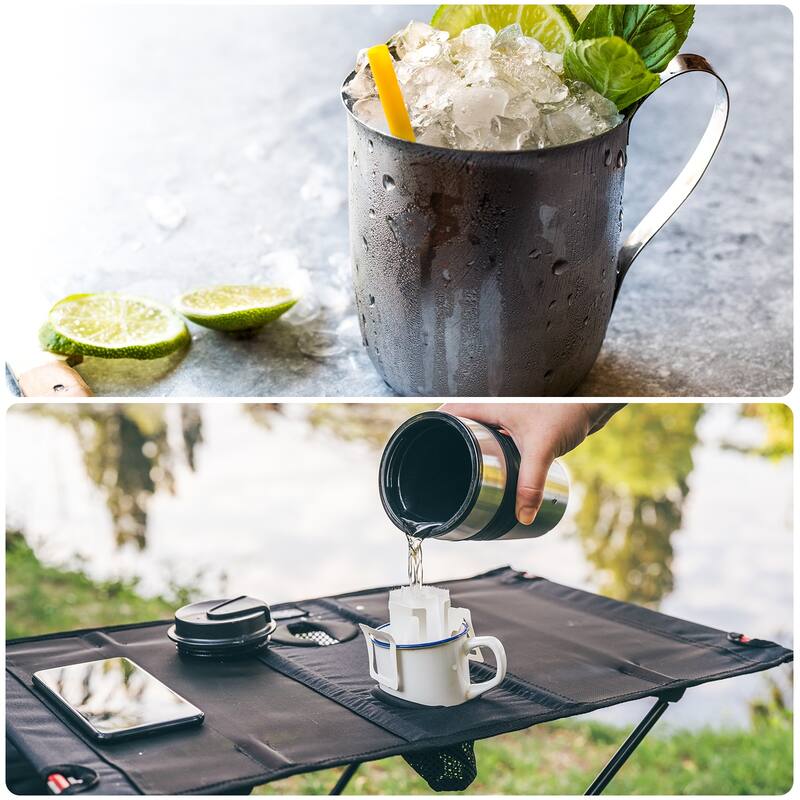 304 Stainless Steel Cup with Handle, 10oz Metal Water Glasses Shatterproof Cup - Silver