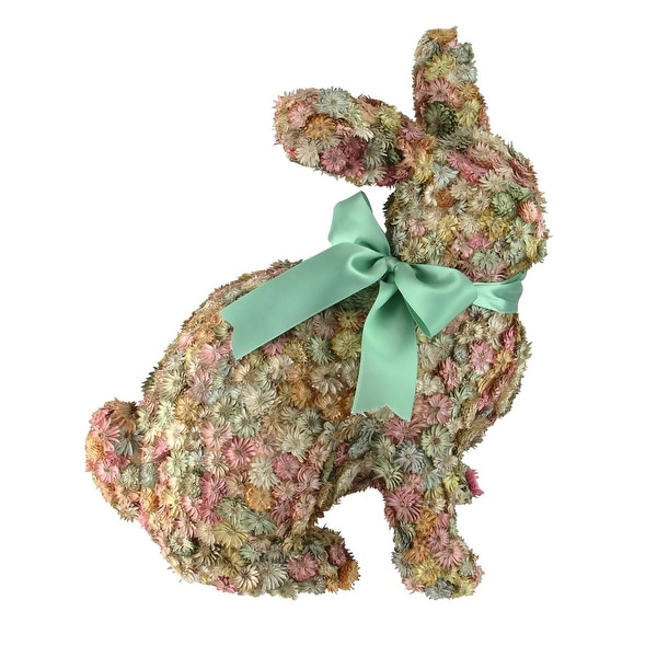 12.5” Multi-Colored Flowered Sitting Bunny Rabbit Spring Tabletop Decoration - Green