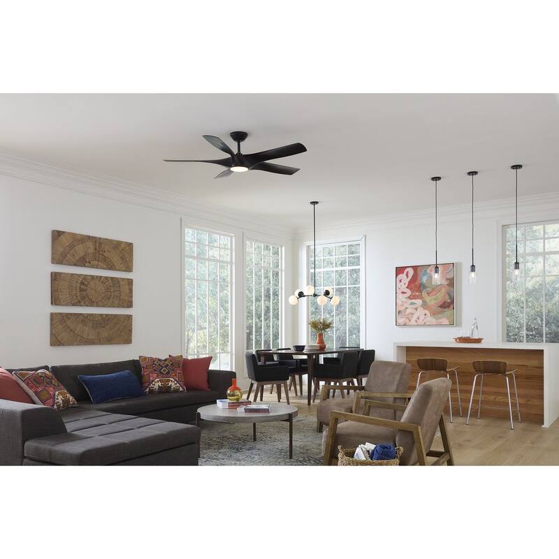 Haas Collection Six-Light Matte Black Mid-Century Modern Chandelier - 33.5 in x 33.5 in x 12.5 in