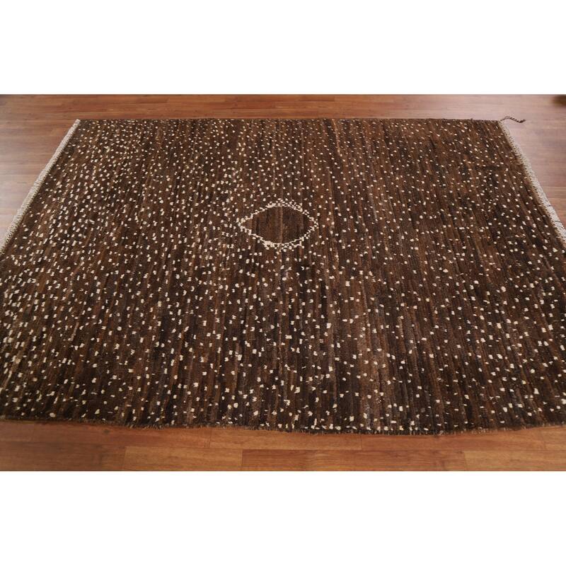 Hand Knotted Oriental 100% Wool Carpet Tribal Tribal Brown Moroccan Area Rug - 7' 10'' X 5' 7''