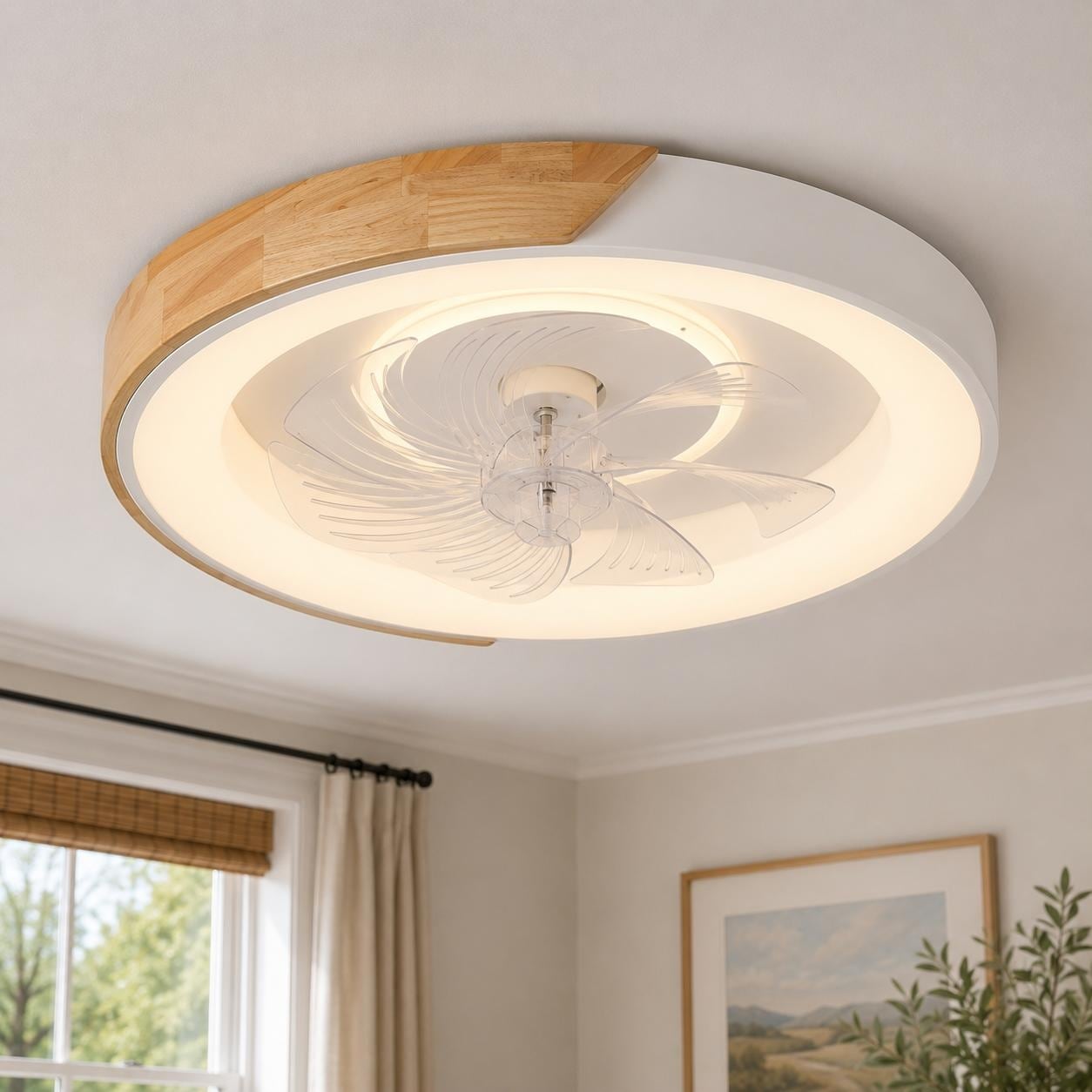 19.3" Modern Low Profile Remote Control LED Ceiling Fan with LED Light with 3-Color-Changing & Reversible DC Motor