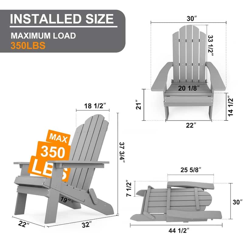 Folding Adirondack Chair Weather resistant Outdoor Garden Patio Chair by WINSOON