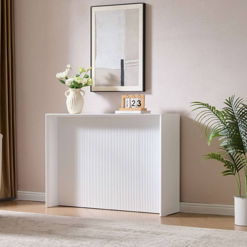Lira Contemporary Wood Ripple Front Console Table - White