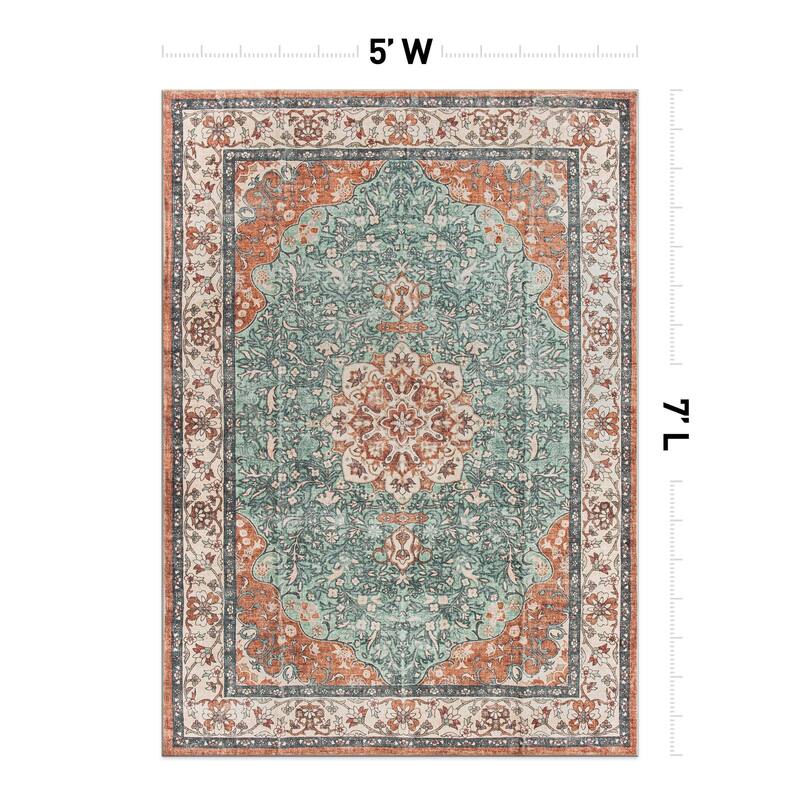 World Rug Gallery Traditional Oriental Medallion Washable Non Slip Area Rug