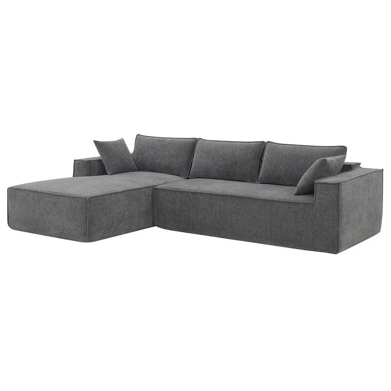 111.5" L-Shaped 4-Seat Modular Sofa with Chaise, 2 Pillows, Wrinkle-Resistant Chenille, and All-Sponge Construction