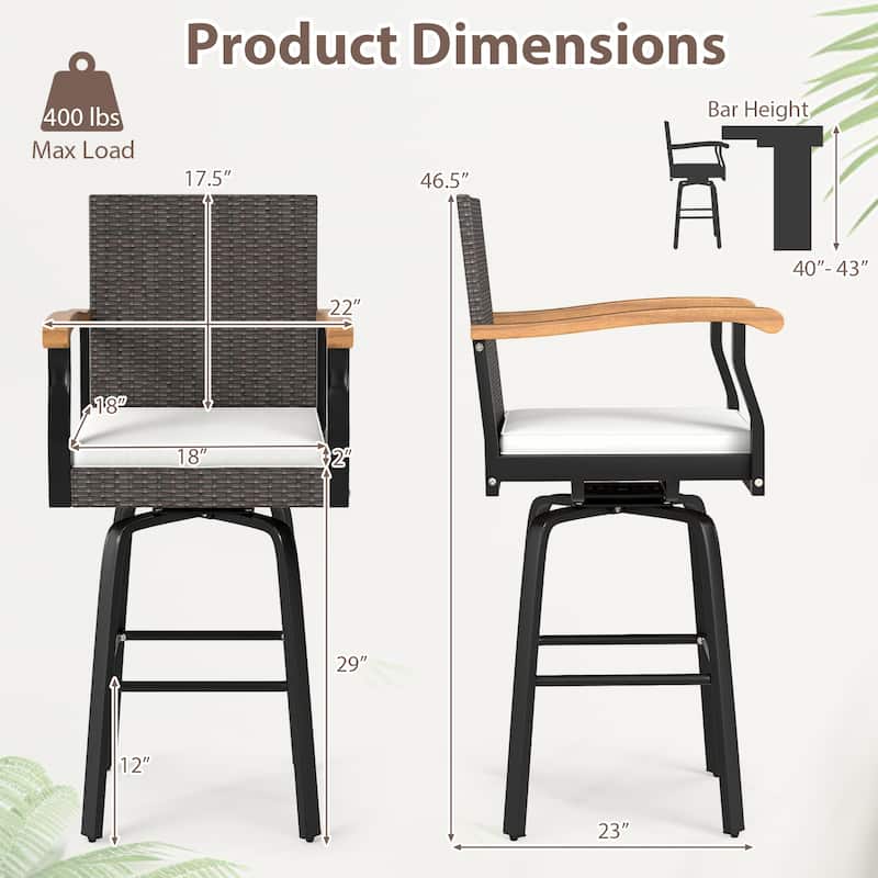 Gymax 4 PCS Outdoor Rattan 360 degree Swivel Bar Stool w/ Removable