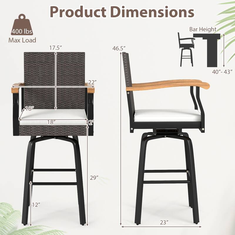 Gymax Outdoor Rattan 360 degree Swivel Bar Stool w/ Removable Cushion