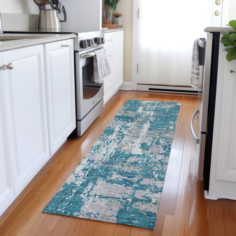 Machine Washable Indoor/ Outdoor Abstract Chantille Rug
