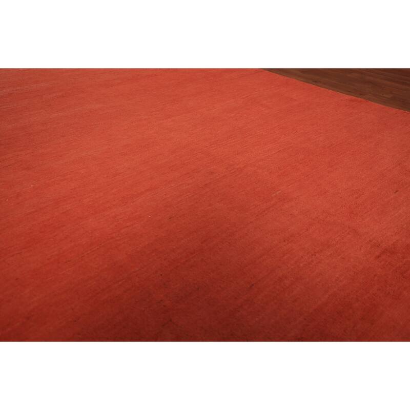 Modern Gabbeh Area Rug Hand-Knotted Orange Wool Carpet - 6'7" x 9'6"