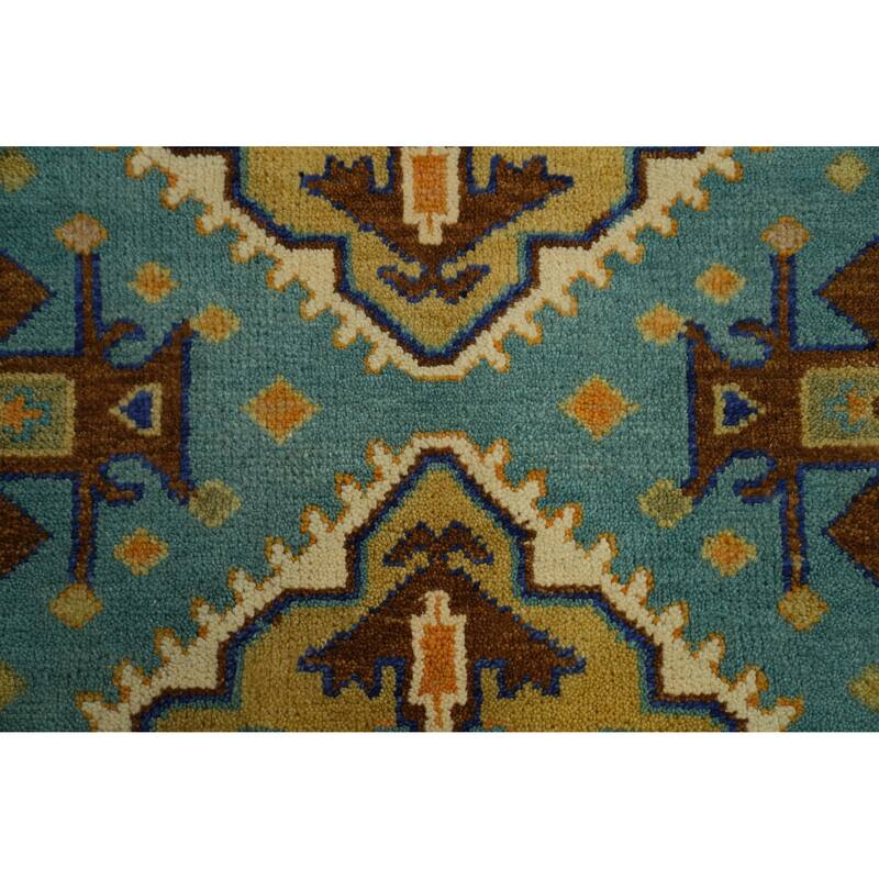 Hand-knotted Traditional Wool Blue Geometric Oriental Area Rug - 9' 9'' X 2' 5''