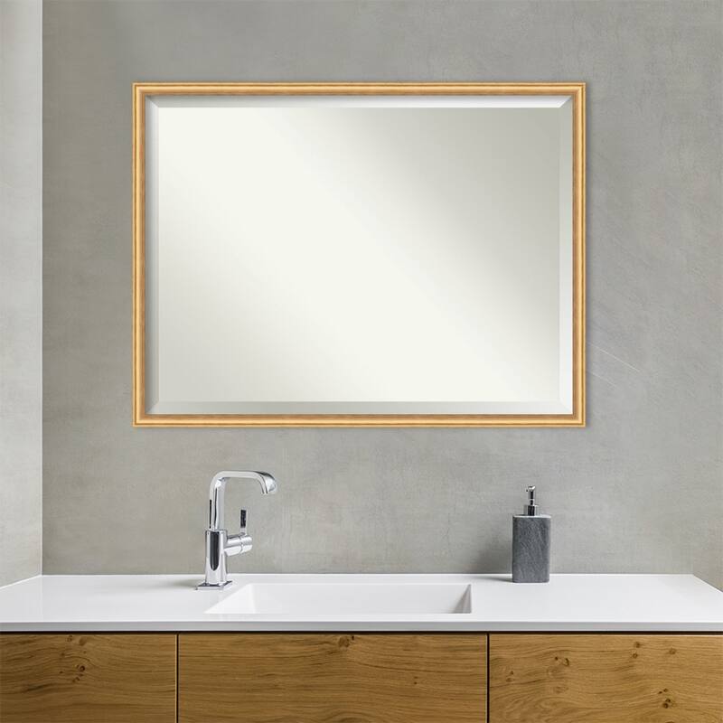 Salon Scoop Beveled Wood Framed Bathroom Vanity Wall Mirror