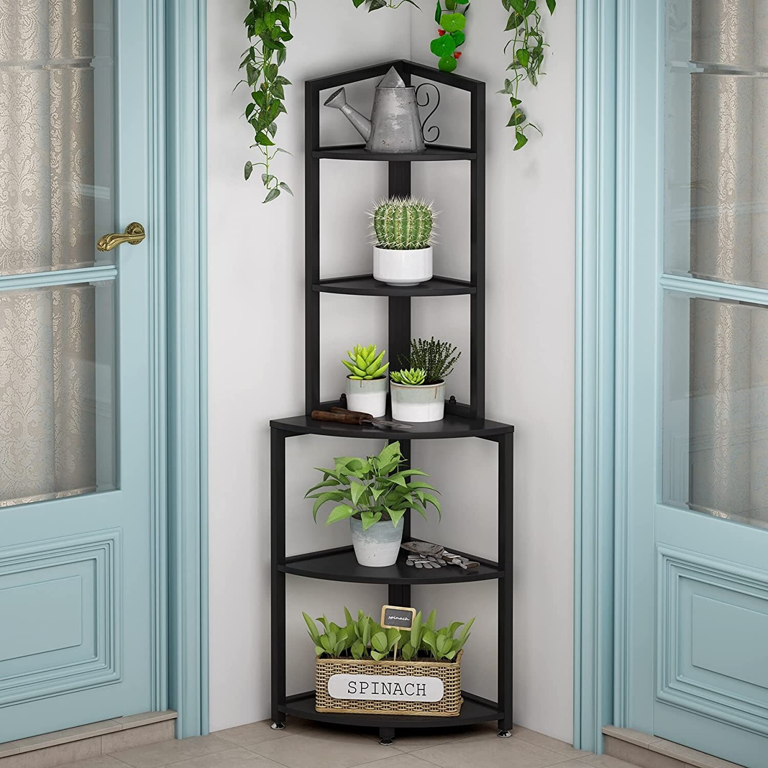 5-Tier Corner Shelf, 60 Inch Bookcase for Living Room, Industrial